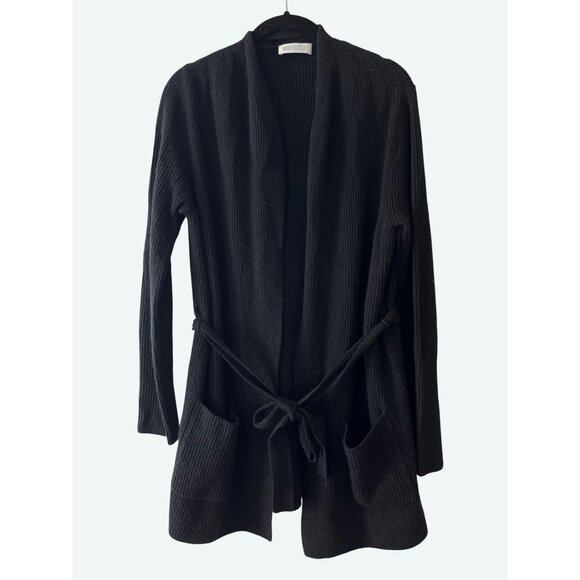 St. Emile Womens Black‎ Wool Cashmere Blend Open Front Belted Cardigan Pockets 6 - Picture 1 of 10